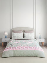 Valatia 100% Cotton 200 TC King Bedsheet with 2 Pillow Covers | Grey & Pink Floral Bedsheet Set