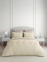 Valatia 100% Cotton 200 TC King Bedsheet with 2 Pillow Covers | Beige & Pink Floral Bedsheet Set