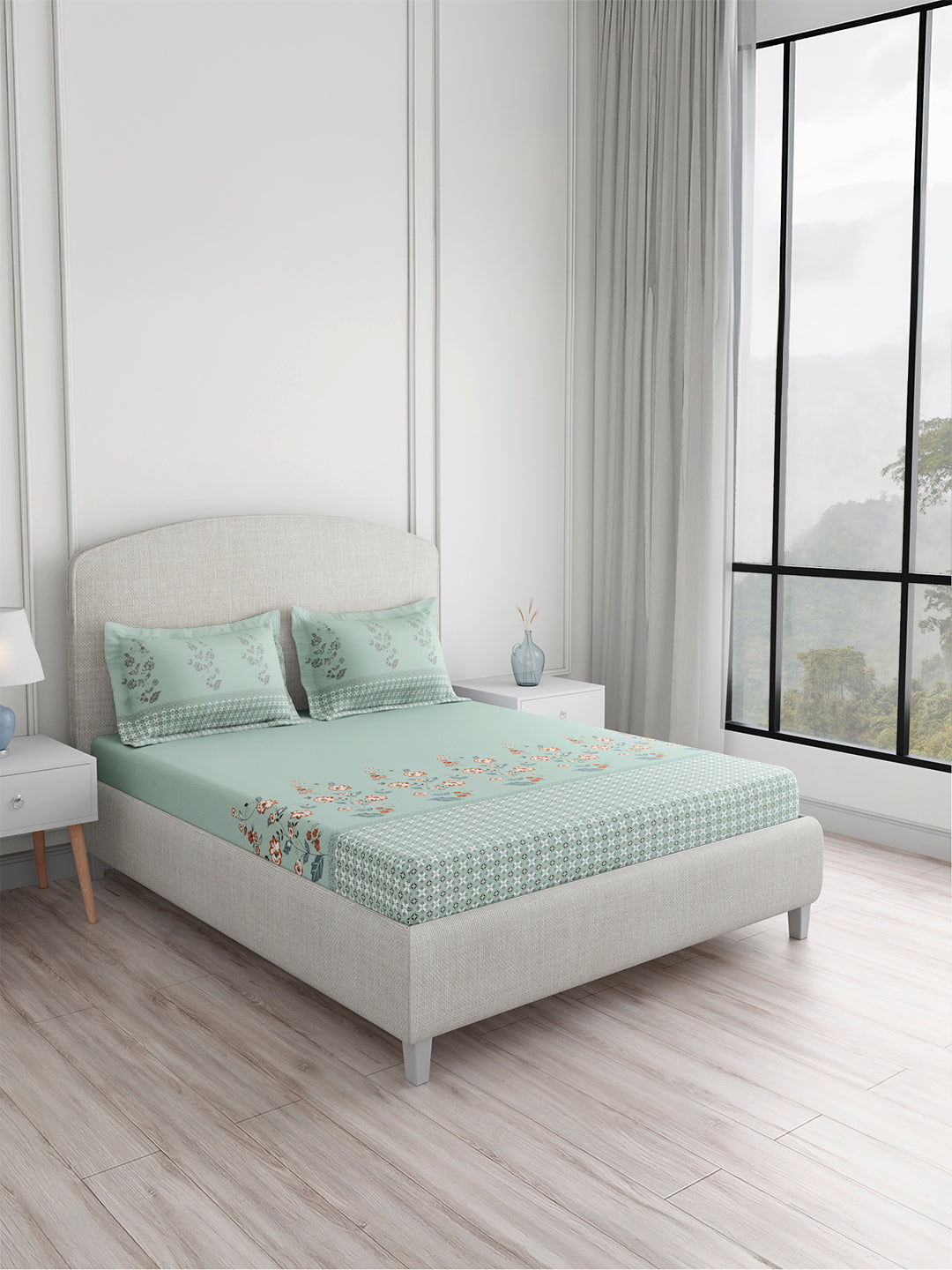 Valatia 100% Cotton 200 TC King Bedsheet with 2 Pillow Covers | Blue Floral Bedsheet Set