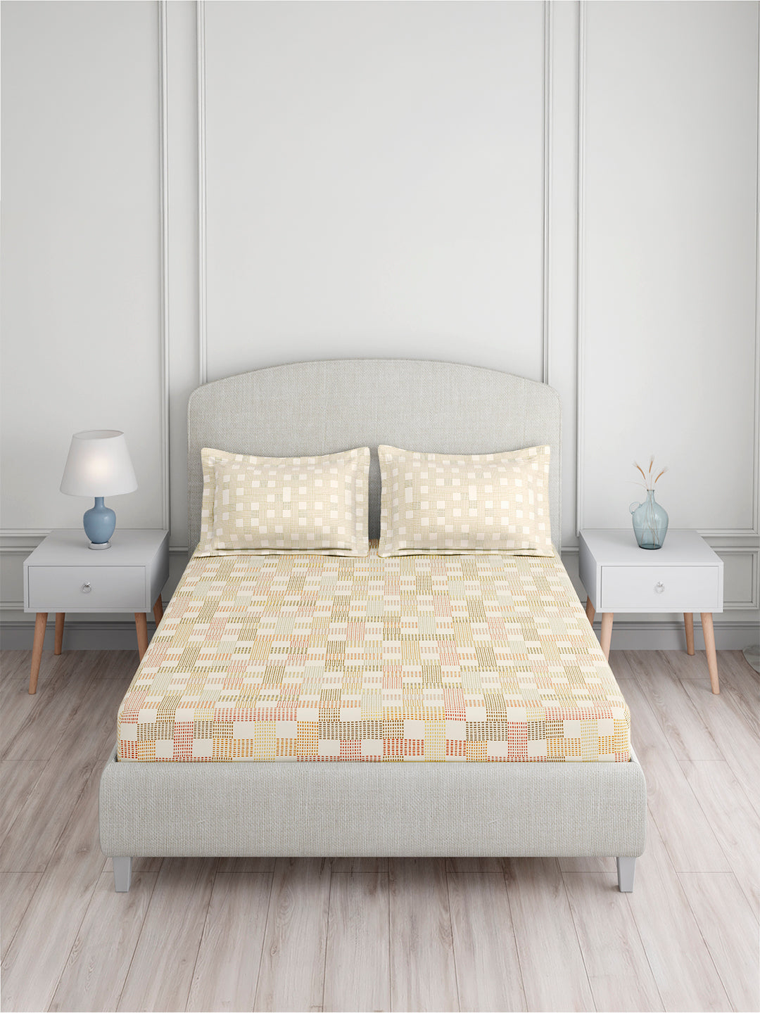 Valatia 100% Cotton King Bedsheet with 2 Pillow Covers | 200 TC Multicolor Geometrical Bedsheet Set