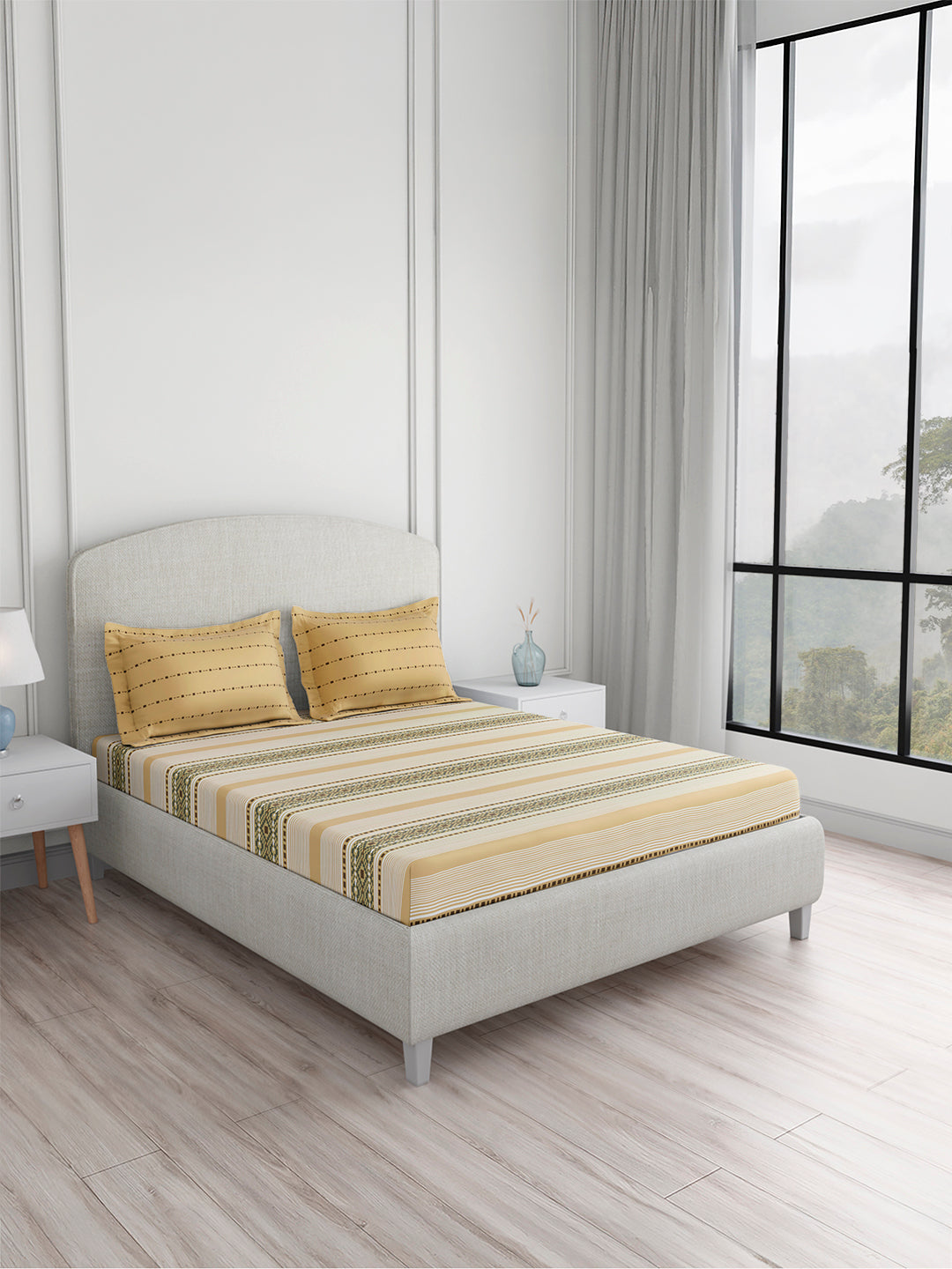 Valatia 100% Cotton King Bedsheet with 2 Pillow Covers | 200 TC Yellow Geometrical Bedsheet Set