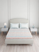 Valatia 100% Cotton King Bedsheet with 2 Pillow Covers | 200 TC Blue Geometrical Bedsheet Set