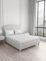 Valatia 100% Cotton King Bedsheet with 2 Pillow Covers | 200 TC Blue Geometrical Bedsheet Set