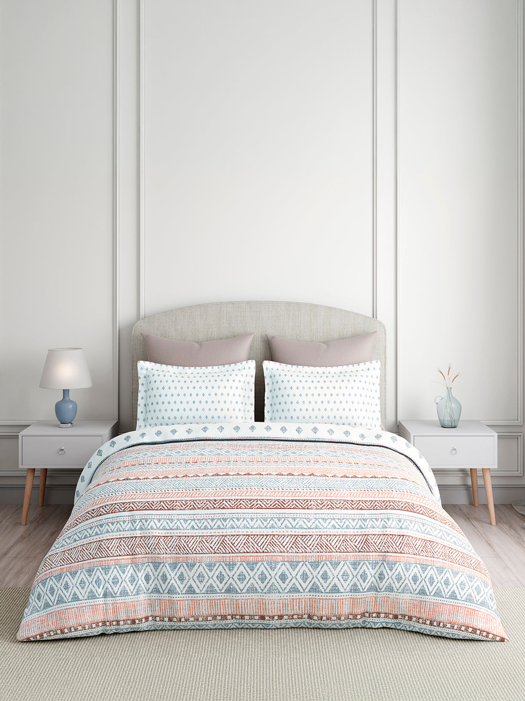 Valatia 100% Cotton King Bedsheet with 2 Pillow Covers | 200 TC Blue Geometrical Bedsheet Set