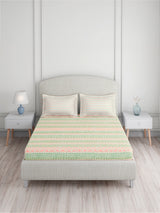 Valatia 100% Cotton King Bedsheet with 2 Pillow Covers | 200 TC Green Geometrical Bedsheet Set