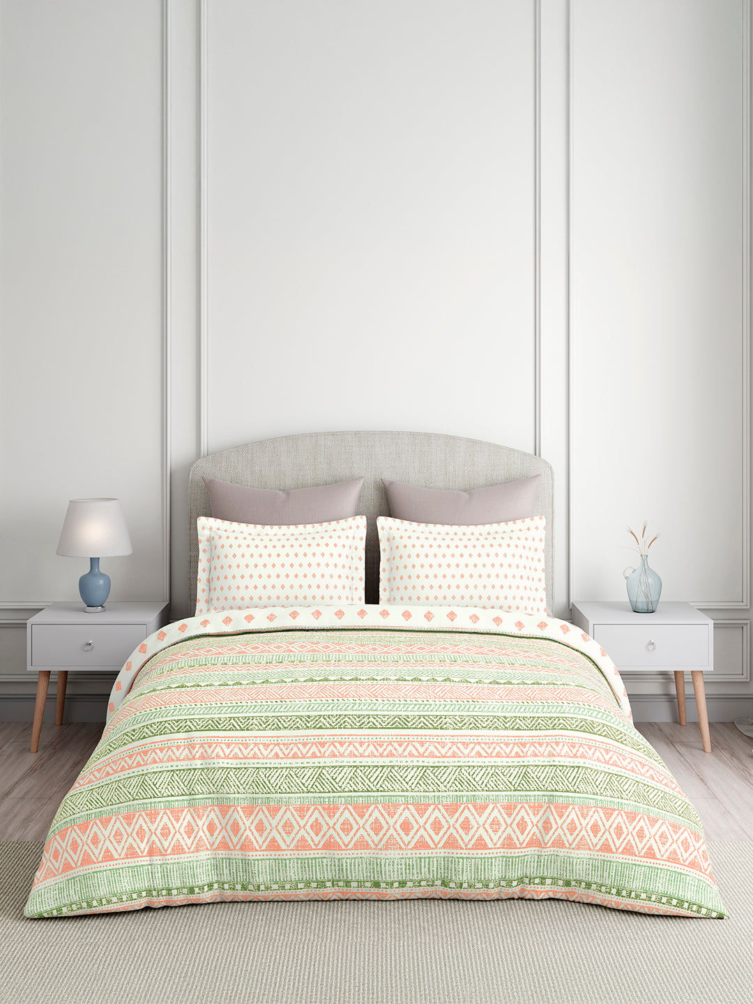 Valatia 100% Cotton King Bedsheet with 2 Pillow Covers | 200 TC Green Geometrical Bedsheet Set