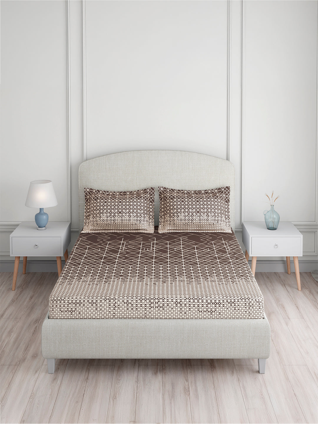 Valatia 100% Cotton King Bedsheet with 2 Pillow Covers | 200 TC Brown Geometrical Bedsheet Set