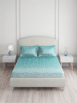 Valatia 100% Cotton King Bedsheet with 2 Pillow Covers | 200 TC Blue Geometrical Bedsheet Set