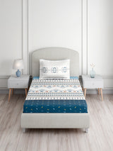 Valatia Tarang 100% Cotton Single Bedsheet with 1 Pillow Cover | 200 TC Blue Ethnic Print Bedsheet Set
