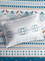 Valatia Tarang 100% Cotton Single Bedsheet with 1 Pillow Cover | 200 TC Blue Ethnic Print Bedsheet Set