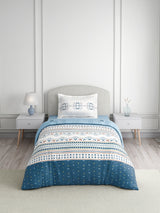 Valatia Tarang 100% Cotton Single Bedsheet with 1 Pillow Cover | 200 TC Blue Ethnic Print Bedsheet Set