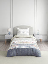 Valatia Tarang 100% Cotton Single Bedsheet with 1 Pillow Cover | 200 TC Grey Ethnic Print Bedsheet Set