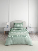 Valatia Tarang 100% Cotton Single Bedsheet with 1 Pillow Cover | 200 TC Green Ethnic Print Bedsheet Set