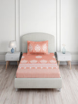 Valatia Tarang 100% Cotton Single Bedsheet with 1 Pillow Cover | 200 TC Orange Ethnic Print Bedsheet Set