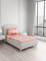 Valatia Tarang 100% Cotton Single Bedsheet with 1 Pillow Cover | 200 TC Orange Ethnic Print Bedsheet Set