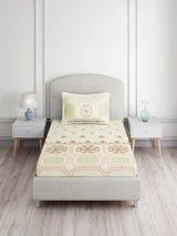 Valatia Tarang 100% Cotton Single Bedsheet with 1 Pillow Cover | 200 TC Green Ethnic Print Bedsheet Set