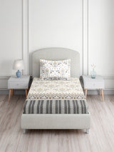 Valatia Tarang 100% Cotton Single Bedsheet with 1 Pillow Cover | 200 TC Grey Ethnic Print Bedsheet Set