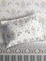 Valatia Tarang 100% Cotton Single Bedsheet with 1 Pillow Cover | 200 TC Grey Ethnic Print Bedsheet Set