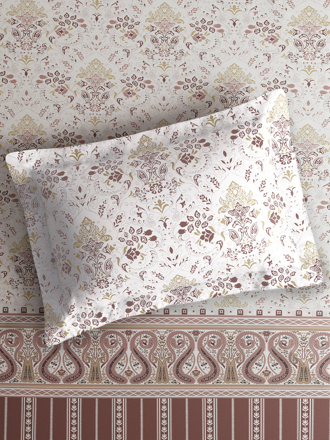 Valatia Tarang 100% Cotton Single Bedsheet with 1 Pillow Cover | 200 TC Brown Ethnic Print Bedsheet Set