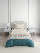 Valatia Tarang 100% Cotton Single Bedsheet with 1 Pillow Cover | 200 TC Blue Ethnic Print Bedsheet Set