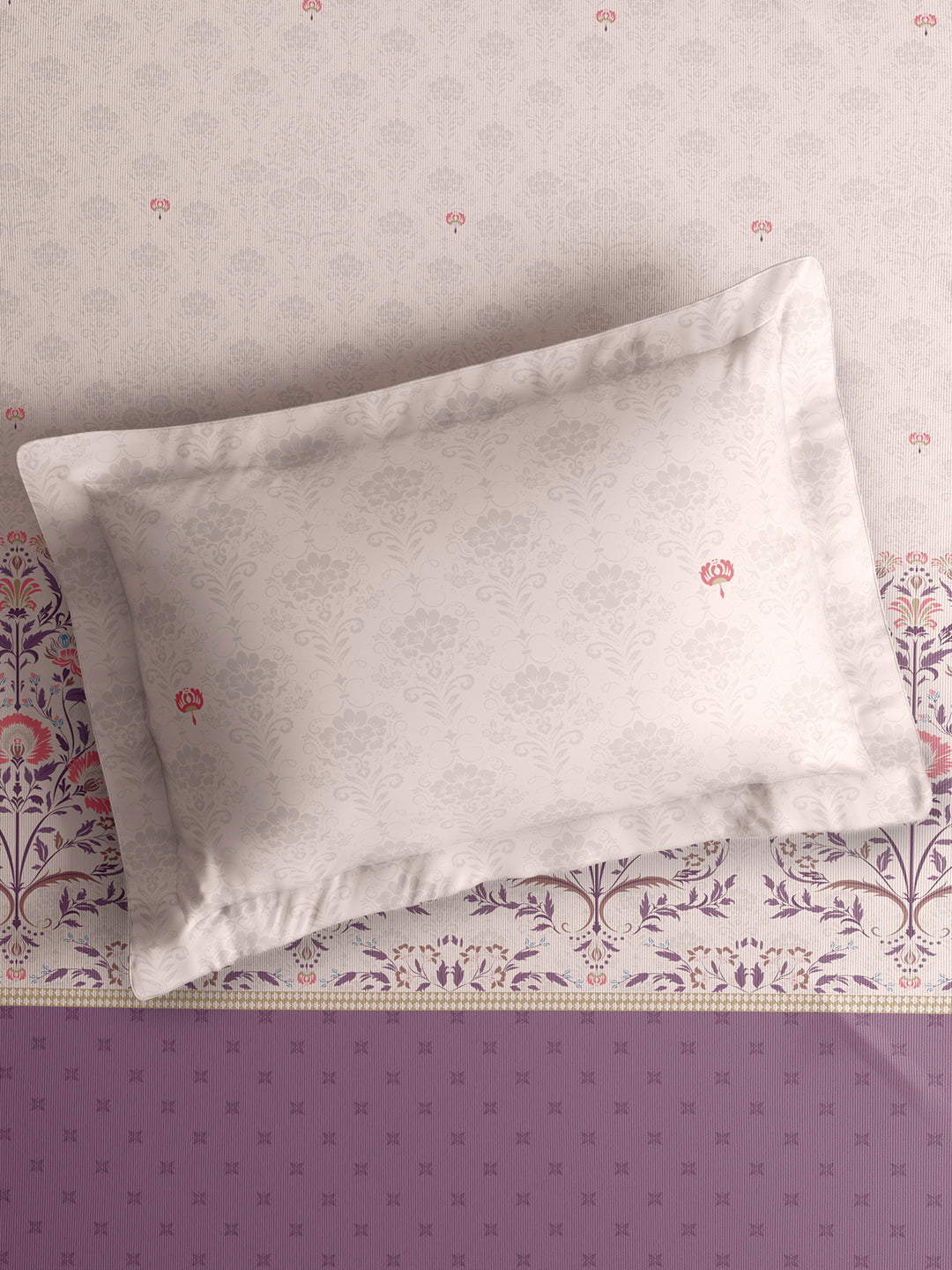Valatia Tarang 100% Cotton Single Bedsheet with 1 Pillow Cover | 200 TC Purple Ethnic Print Bedsheet Set