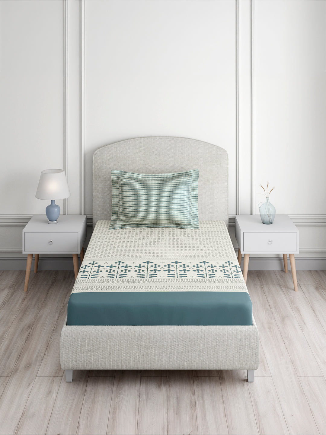 Valatia 100% Cotton Single Bedsheet with 1 Pillow Cover | 200 TC Grey Floral Bedsheet Set