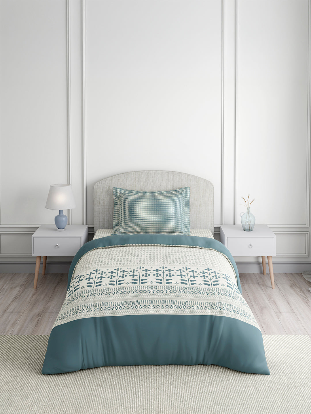 Valatia 100% Cotton Single Bedsheet with 1 Pillow Cover | 200 TC Grey Floral Bedsheet Set
