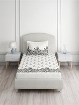 Valatia 100% Cotton Single Bedsheet with 1 Pillow Cover | 200 TC White Floral Bedsheet Set
