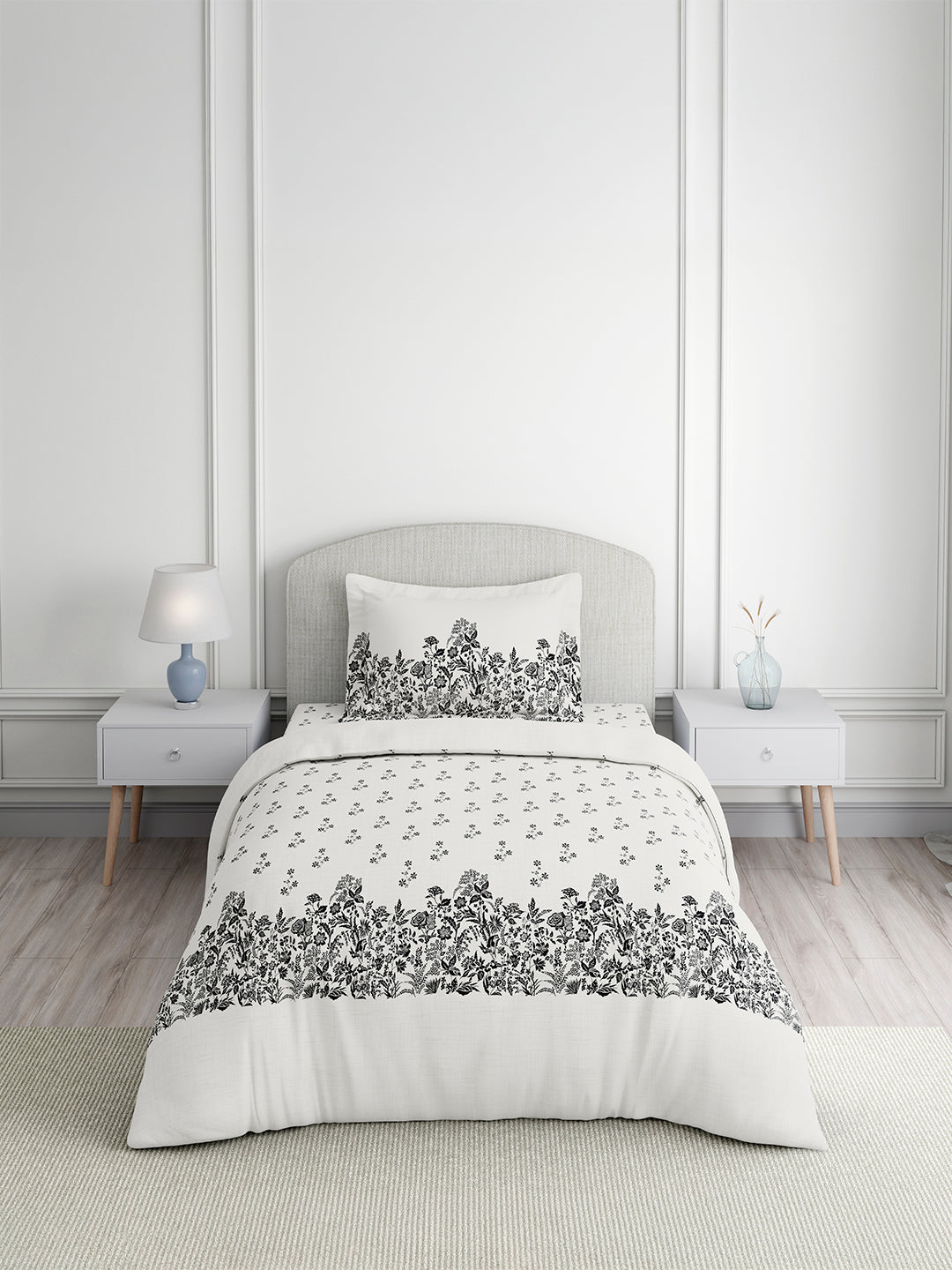 Valatia 100% Cotton Single Bedsheet with 1 Pillow Cover | 200 TC White Floral Bedsheet Set