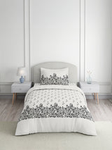 Valatia 100% Cotton Single Bedsheet with 1 Pillow Cover | 200 TC White Floral Bedsheet Set