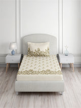 Valatia 100% Cotton Single Bedsheet with 1 Pillow Cover | 200 TC Cream Floral Bedsheet Set