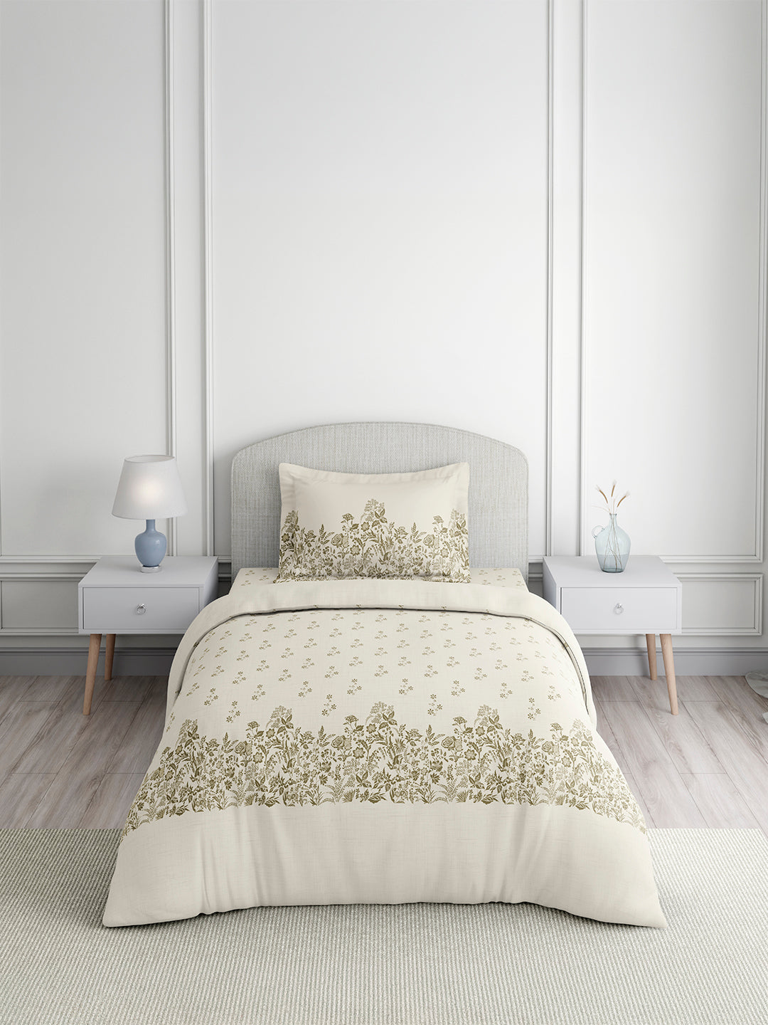 Valatia 100% Cotton Single Bedsheet with 1 Pillow Cover | 200 TC Cream Floral Bedsheet Set