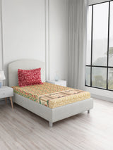 Valatia 100% Cotton Single Bedsheet with 1 Pillow Cover | 200 TC Pink & Beige Floral Bedsheet Set