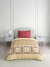 Valatia 100% Cotton Single Bedsheet with 1 Pillow Cover | 200 TC Pink & Beige Floral Bedsheet Set