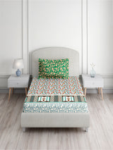 Valatia 100% Cotton Single Bedsheet with 1 Pillow Cover | 200 TC Blue & Green Floral Bedsheet Set