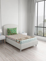 Valatia 100% Cotton Single Bedsheet with 1 Pillow Cover | 200 TC Blue & Green Floral Bedsheet Set