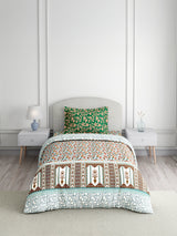 Valatia 100% Cotton Single Bedsheet with 1 Pillow Cover | 200 TC Blue & Green Floral Bedsheet Set