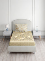 Valatia 100% Cotton Single Bedsheet with 1 Pillow Cover | 200 TC Grey & Beige Floral Bedsheet Set