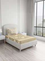 Valatia 100% Cotton Single Bedsheet with 1 Pillow Cover | 200 TC Grey & Beige Floral Bedsheet Set