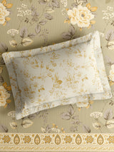 Valatia 100% Cotton Single Bedsheet with 1 Pillow Cover | 200 TC Grey & Beige Floral Bedsheet Set
