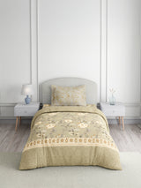Valatia 100% Cotton Single Bedsheet with 1 Pillow Cover | 200 TC Grey & Beige Floral Bedsheet Set