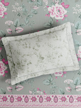 Valatia 100% Cotton Single Bedsheet with 1 Pillow Cover | 200 TC Grey & Pink Floral Bedsheet Set