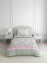 Valatia 100% Cotton Single Bedsheet with 1 Pillow Cover | 200 TC Grey & Pink Floral Bedsheet Set