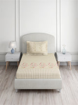 Valatia 100% Cotton Single Bedsheet with 1 Pillow Cover | 200 TC Cream Floral Bedsheet Set
