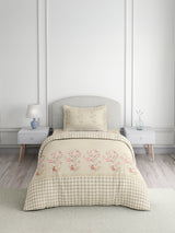 Valatia 100% Cotton Single Bedsheet with 1 Pillow Cover | 200 TC Cream Floral Bedsheet Set