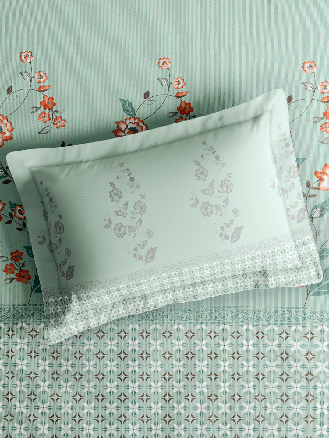 Valatia 100% Cotton Single Bedsheet with 1 Pillow Cover | 200 TC Blue Floral Bedsheet Set