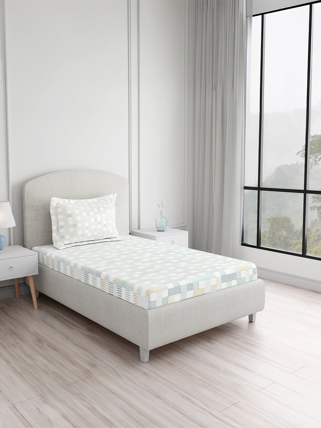 Valatia 100% Cotton Single Bedsheet with 1 Pillow Cover | Multicolor Geometrical 200 TC Bedsheet Set