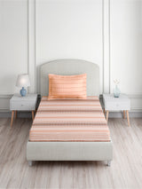 Valatia 100% Cotton Single Bedsheet with 1 Pillow Cover | Peach Geometrical 200 TC Bedsheet Set