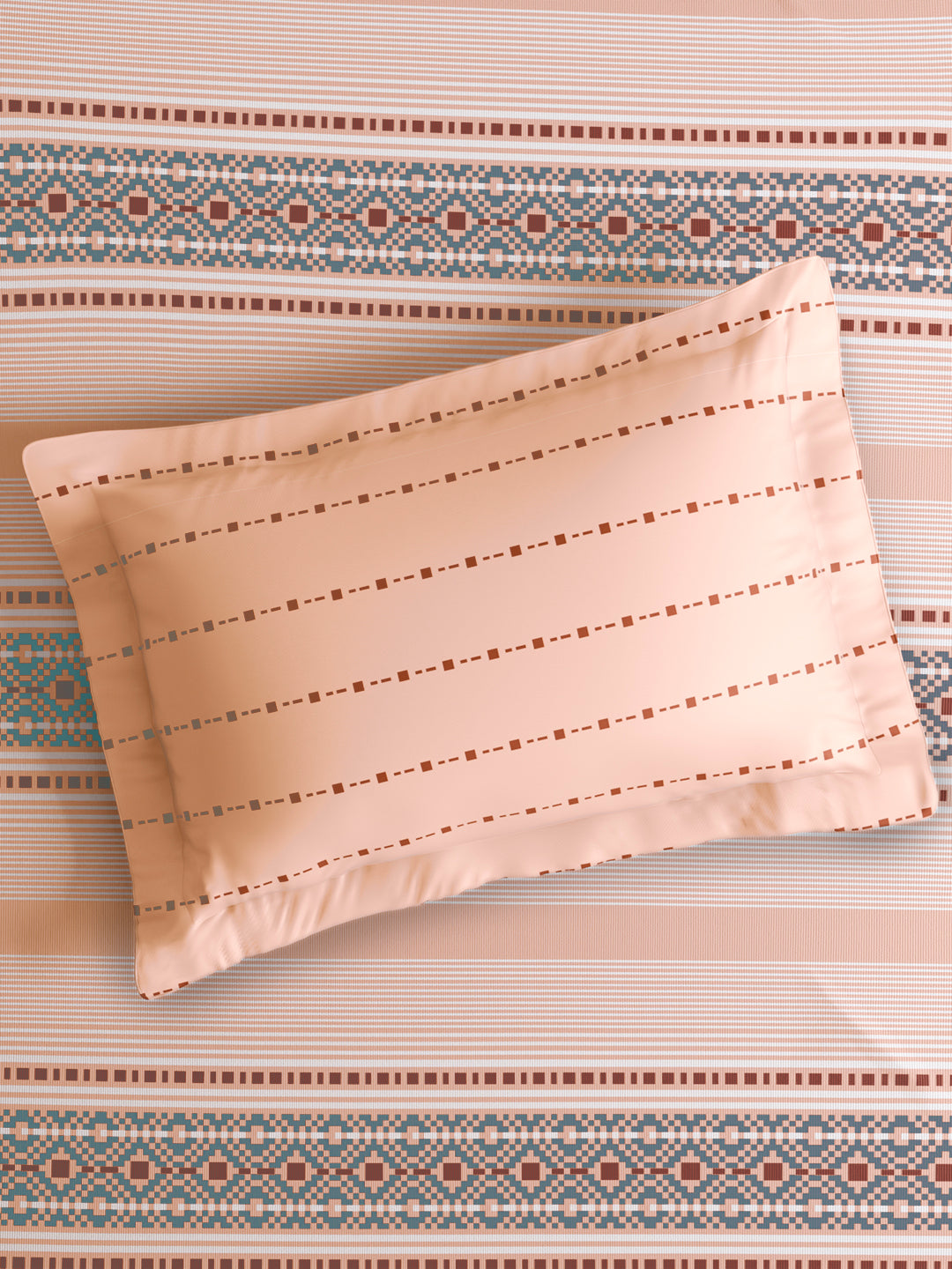 Valatia 100% Cotton Single Bedsheet with 1 Pillow Cover | Peach Geometrical 200 TC Bedsheet Set