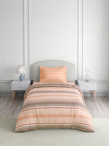Valatia 100% Cotton Single Bedsheet with 1 Pillow Cover | Peach Geometrical 200 TC Bedsheet Set